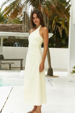 Scarlet Hues Halter Maxi Dress Lemon