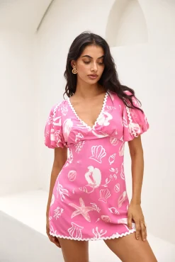 Seashell Searching Mini Dress Pink