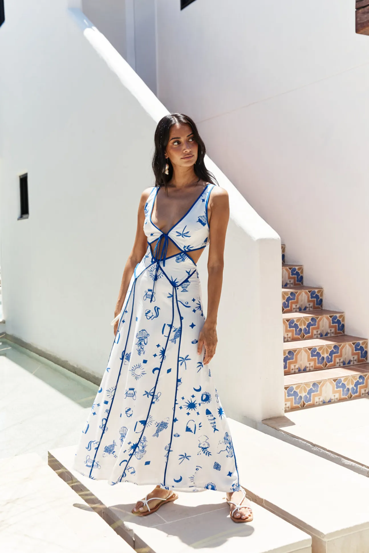 Seaside Charm Cutout Maxi Dress Blue