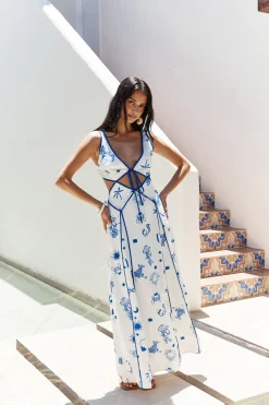Seaside Charm Cutout Maxi Dress Blue