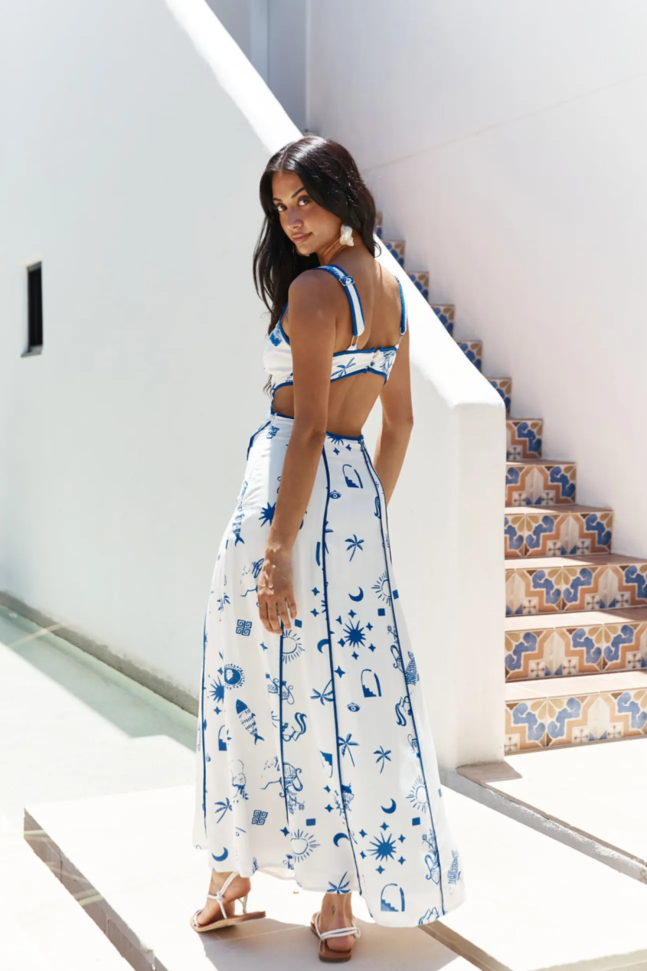 Seaside Charm Cutout Maxi Dress Blue