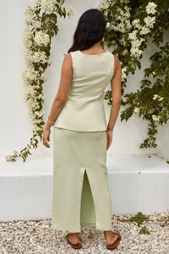 Seaside Haven Linen Maxi Skirt Green