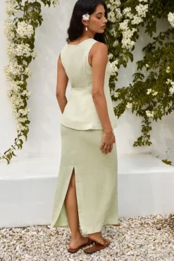 Seaside Haven Linen Vest Top Green