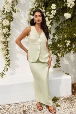 Seaside Haven Linen Vest Top Green