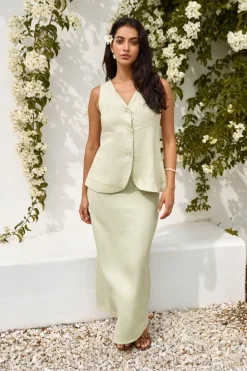 Seaside Haven Linen Vest Top Green