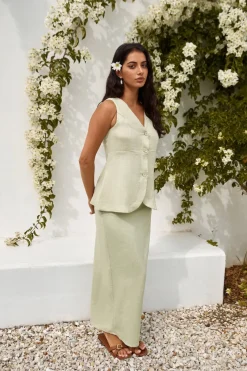 Seaside Haven Linen Vest Top Green