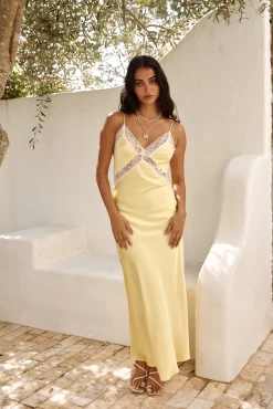 Secret Admirer Satin Maxi Dress Yellow