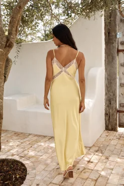 Secret Admirer Satin Maxi Dress Yellow