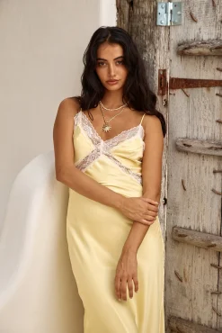 Secret Admirer Satin Maxi Dress Yellow