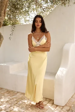 Secret Admirer Satin Maxi Dress Yellow