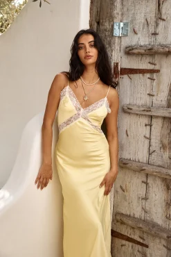 Secret Admirer Satin Maxi Dress Yellow