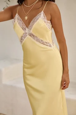 Secret Admirer Satin Maxi Dress Yellow