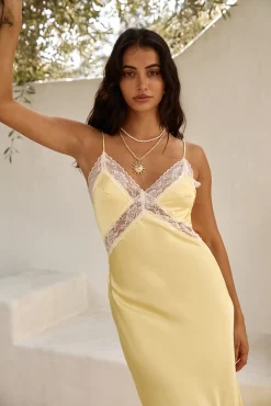 Secret Admirer Satin Maxi Dress Yellow