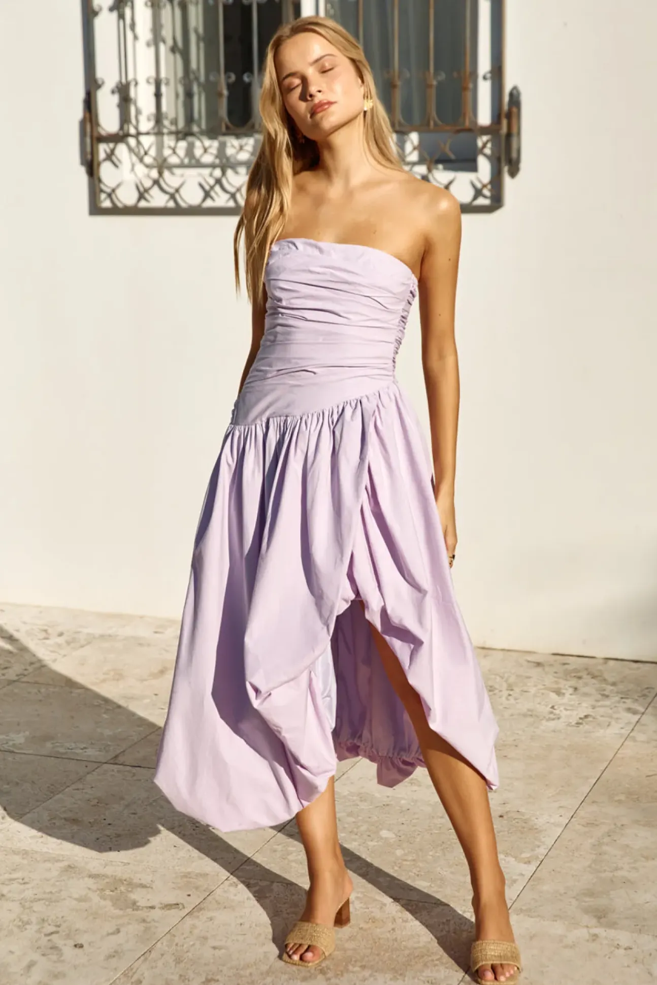 See You Tonight Bubble Hem Midi Dress Lilac
