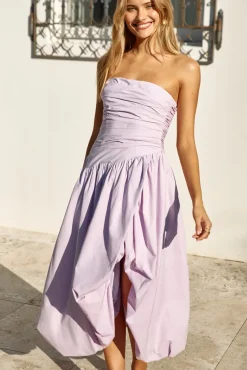 See You Tonight Bubble Hem Midi Dress Lilac