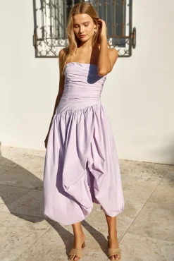 See You Tonight Bubble Hem Midi Dress Lilac