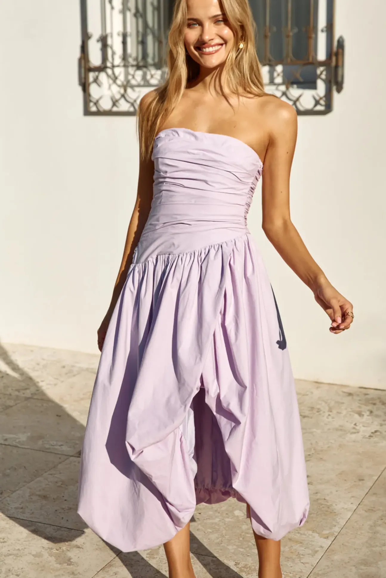 See You Tonight Bubble Hem Midi Dress Lilac
