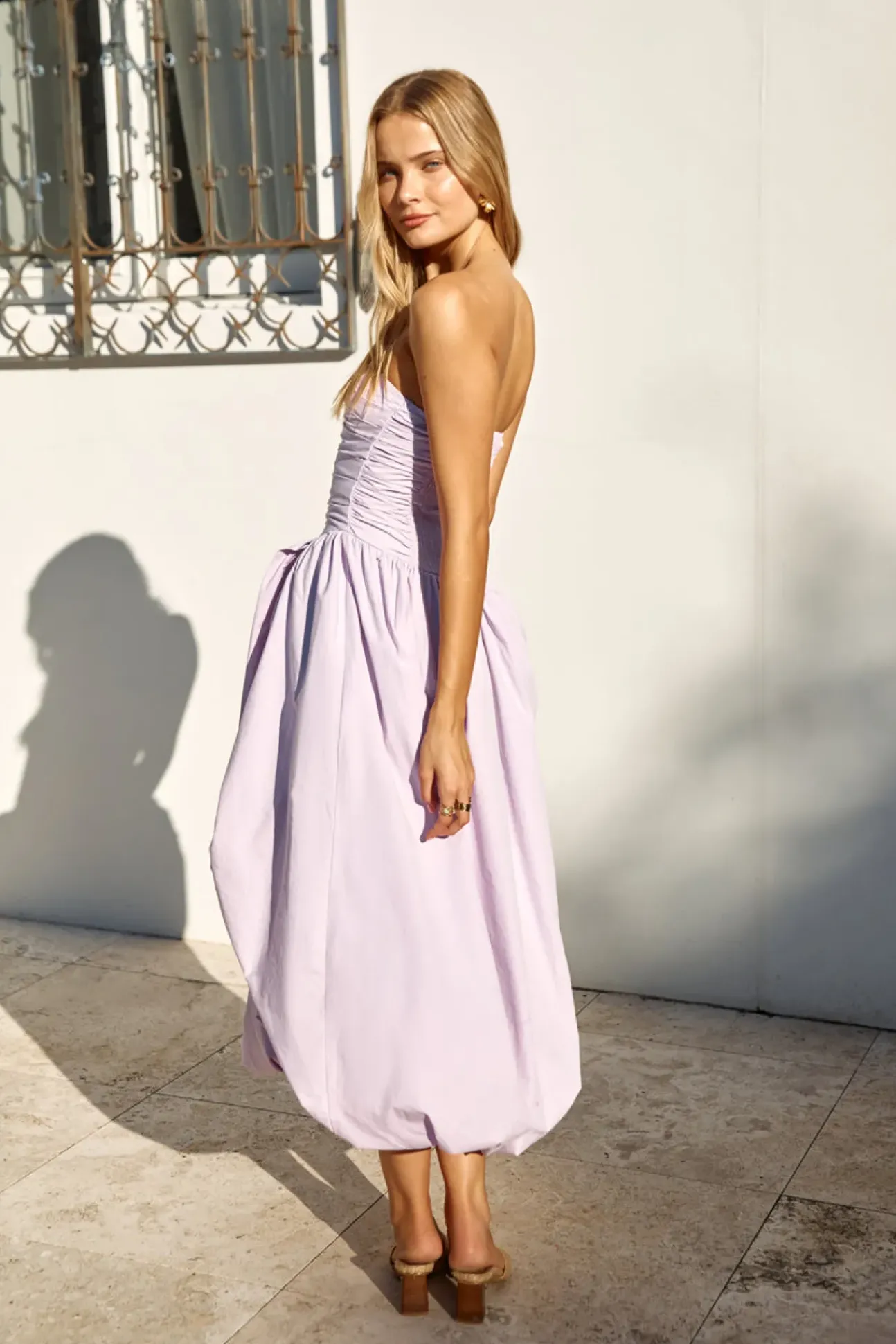 See You Tonight Bubble Hem Midi Dress Lilac