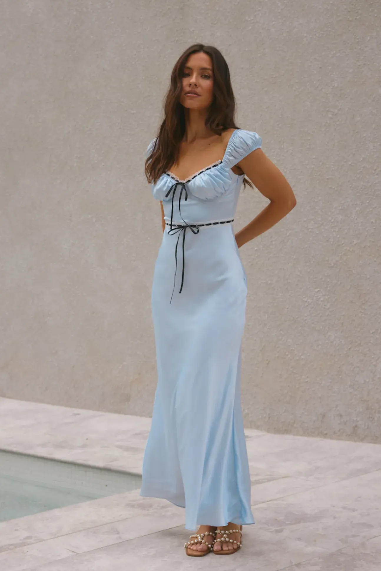Selene Satin Maxi Dress Blue