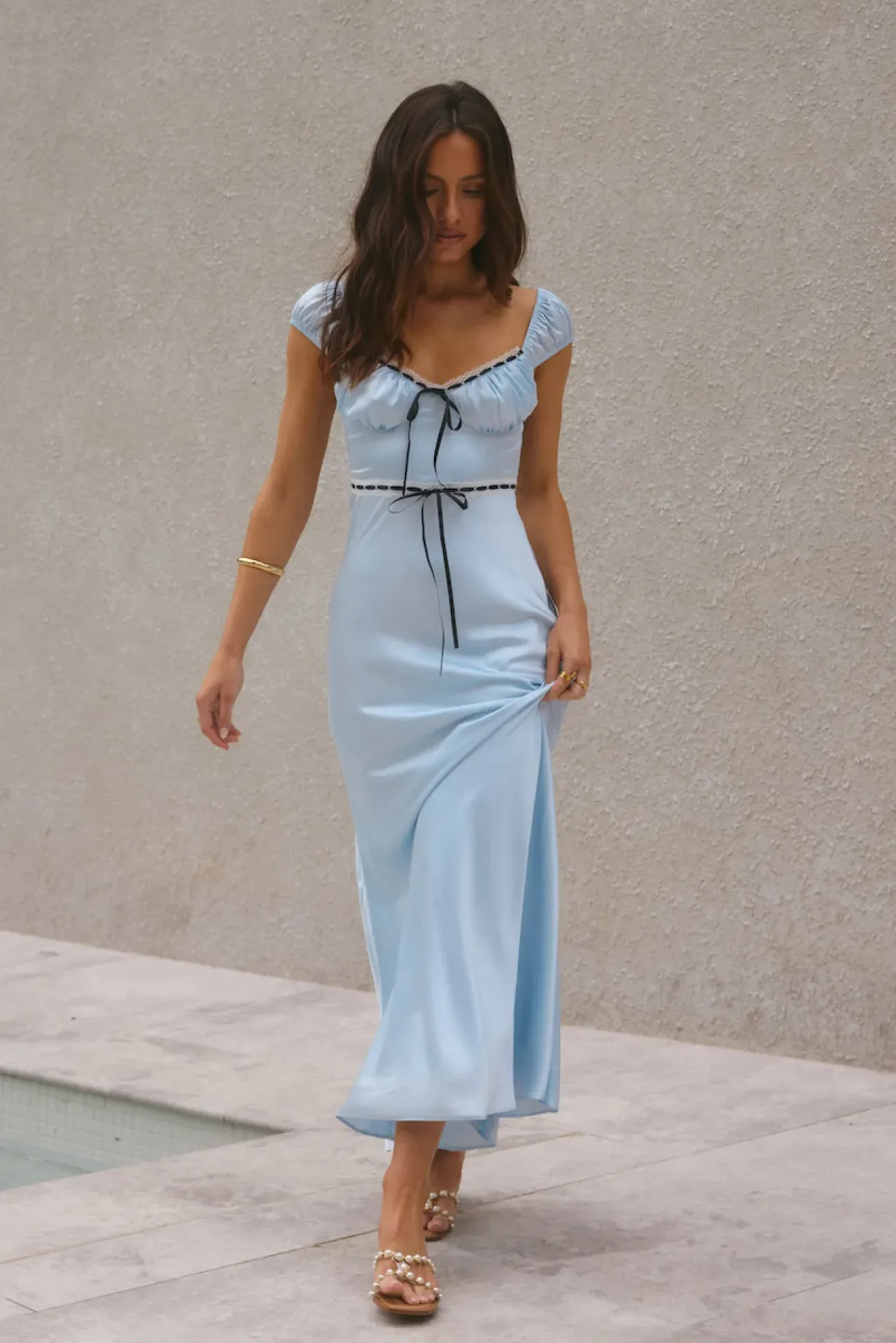 Selene Satin Maxi Dress Blue