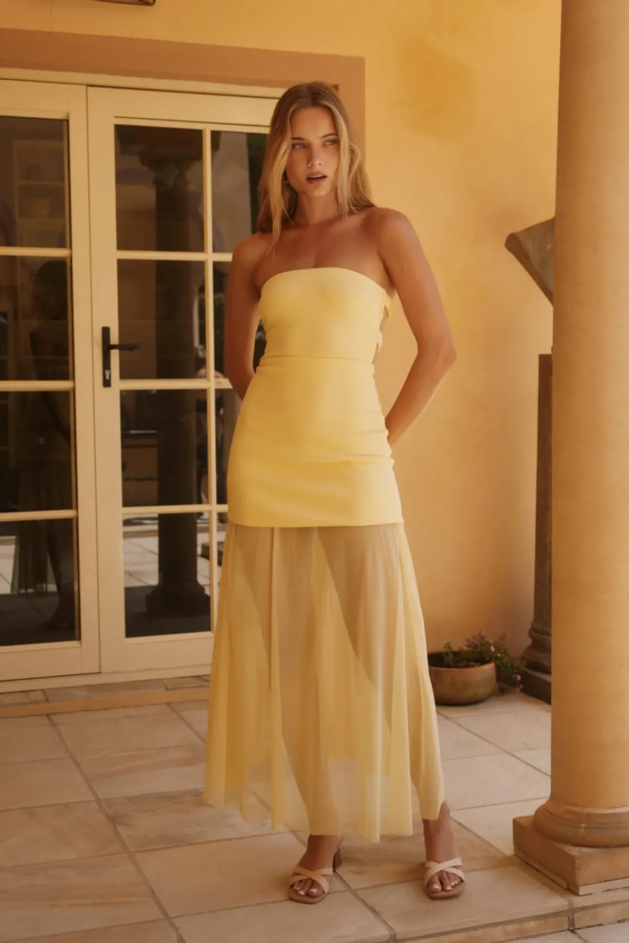 Serene Sands Strapless Maxi Dress Yellow