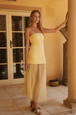 Serene Sands Strapless Maxi Dress Yellow