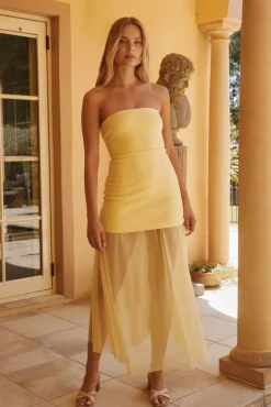 Serene Sands Strapless Maxi Dress Yellow