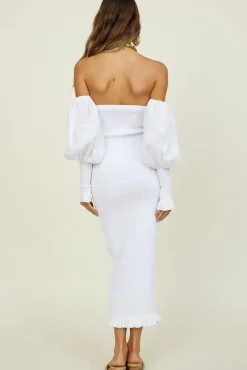 SEVEN WONDERS Luciano Shirred Midi Dress White