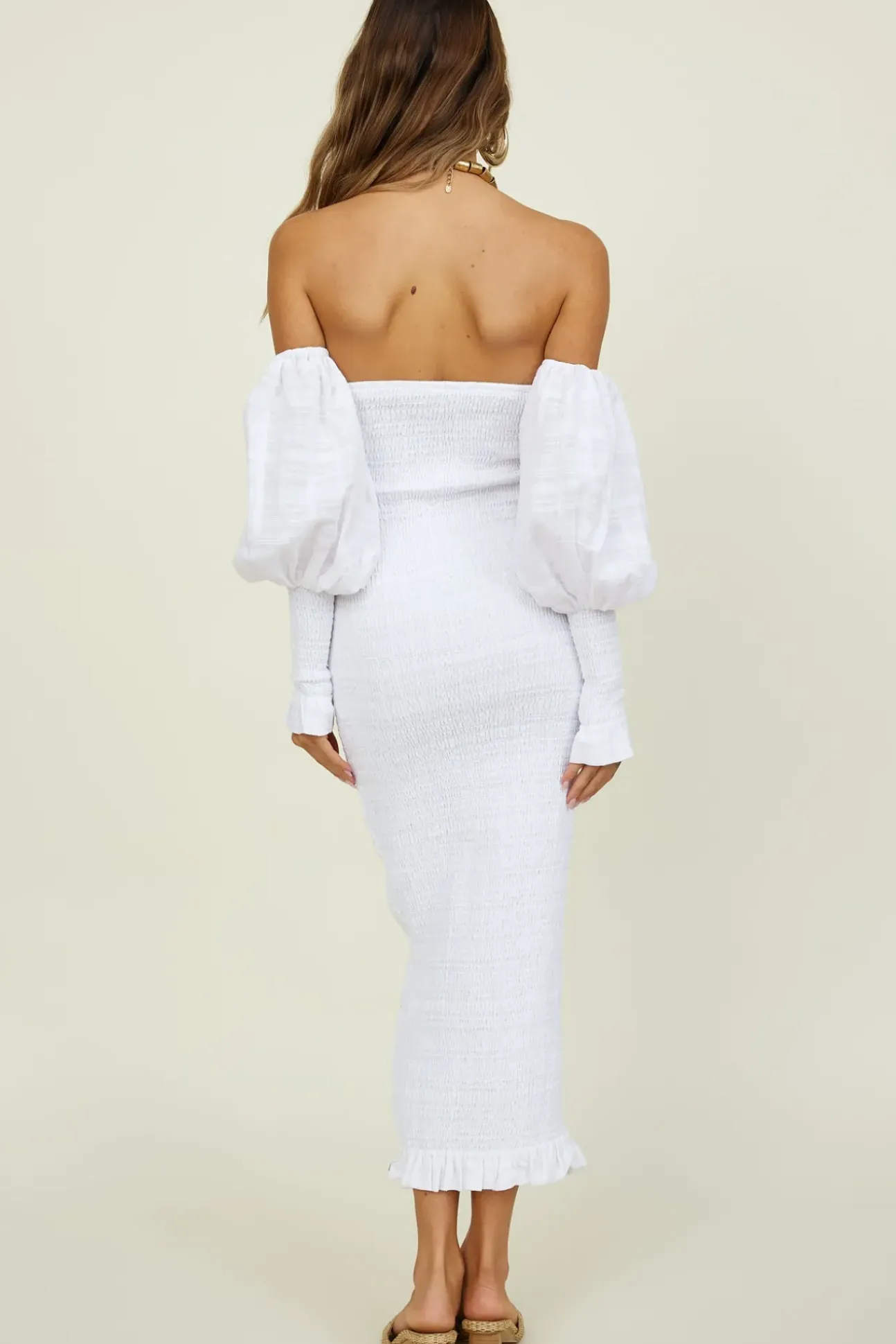 SEVEN WONDERS Luciano Shirred Midi Dress White