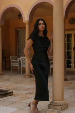 Siren Melody Satin Maxi Dress Black