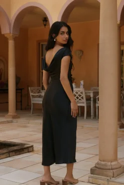 Siren Melody Satin Maxi Dress Black