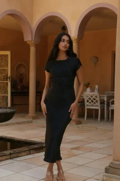 Siren Melody Satin Maxi Dress Black