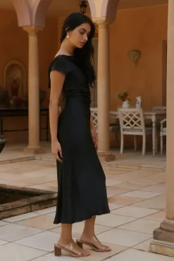 Siren Melody Satin Maxi Dress Black