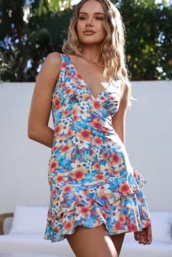 Sky Blooms Mini Dress Blue