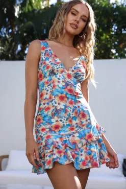Sky Blooms Mini Dress Blue