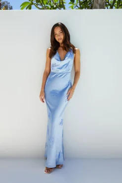 Skylar Satin Maxi Dress Blue
