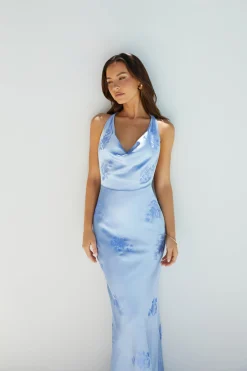 Skylar Satin Maxi Dress Blue