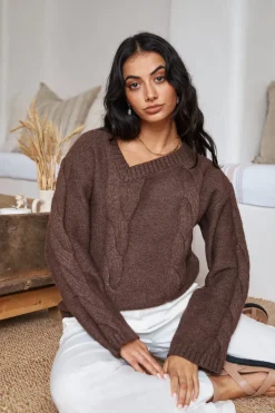 SNDYS Ana Cable Knit Jumper Mocha