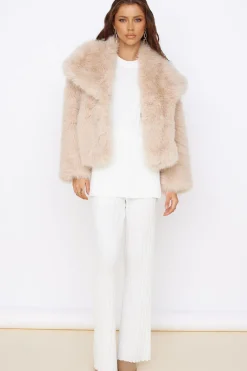 Snowflakes Falling Faux Fur Coat Cream