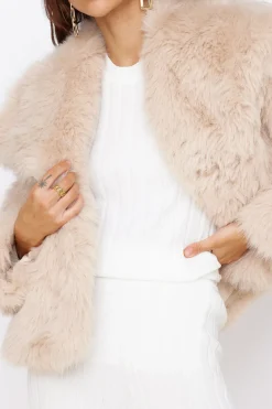 Snowflakes Falling Faux Fur Coat Cream
