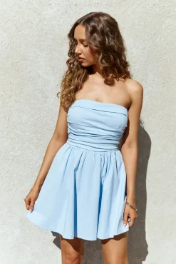 Sofia Strapless Linen Mini Dress Blue