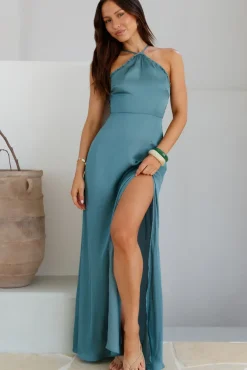 Soiree Style Satin Maxi Dress Sage