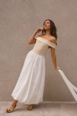Sophisticated Nights Bubble Hem Maxi Dress White