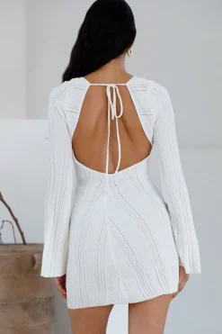 Soulful Nights Long Sleeve Mini Dress White