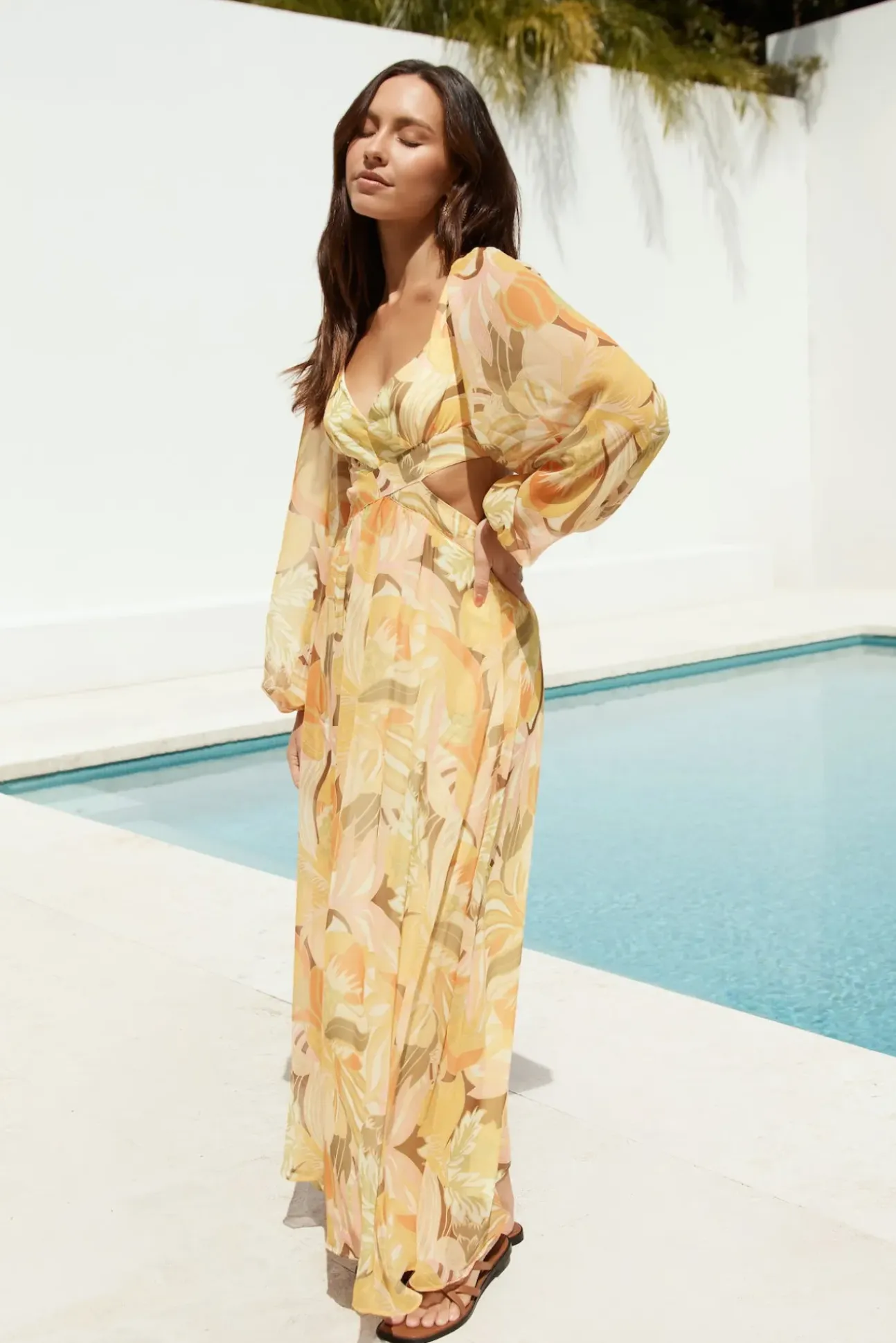 Starlight Blooms Long Sleeve Maxi Dress Yellow