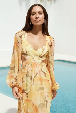 Starlight Blooms Long Sleeve Maxi Dress Yellow