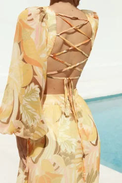 Starlight Blooms Long Sleeve Maxi Dress Yellow
