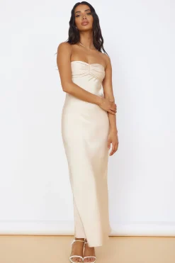 Start of Something New Satin Maxi Dress Beige