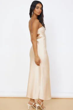 Start of Something New Satin Maxi Dress Beige