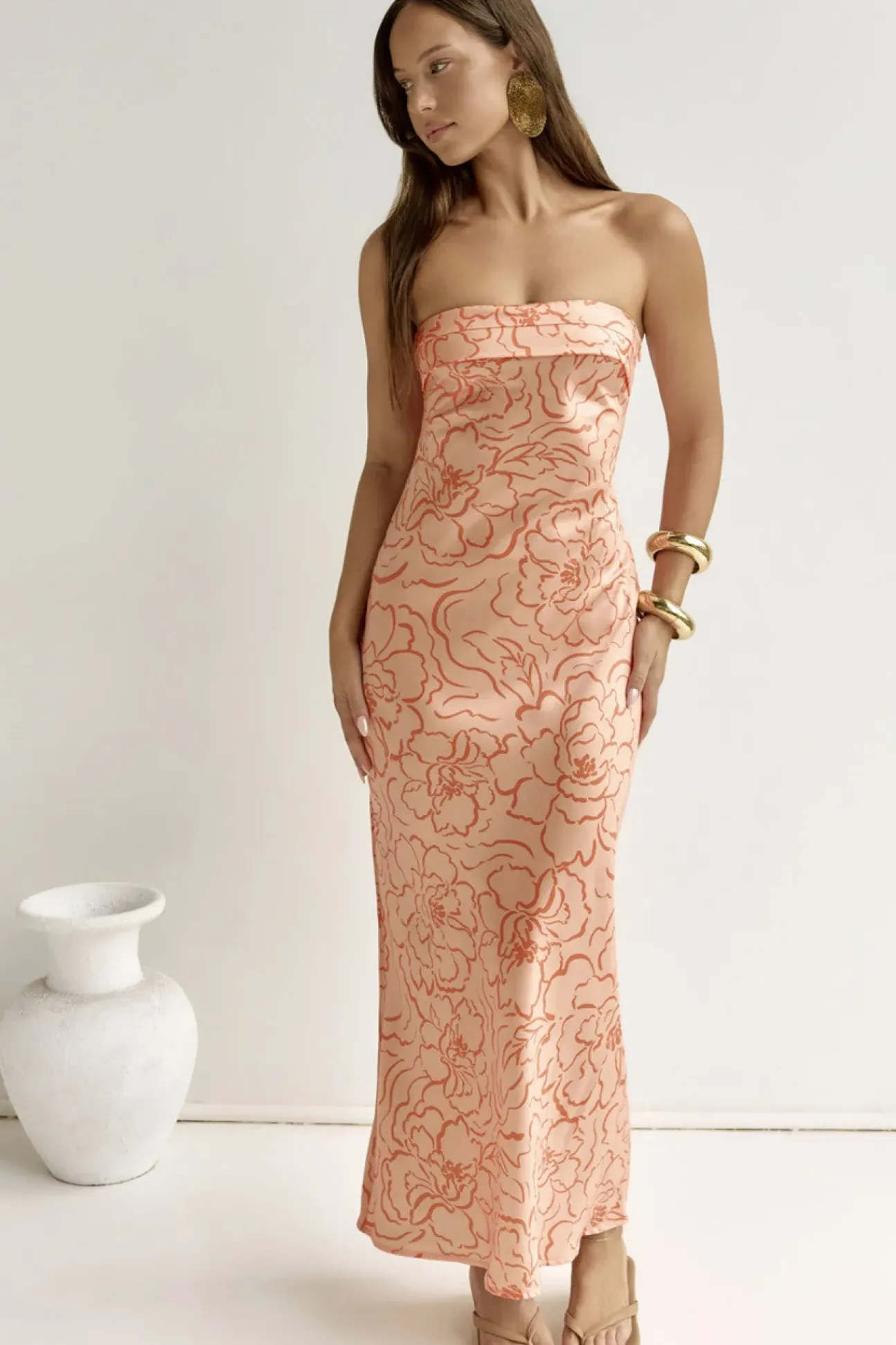 Staying True Strapless Maxi Dress Orange